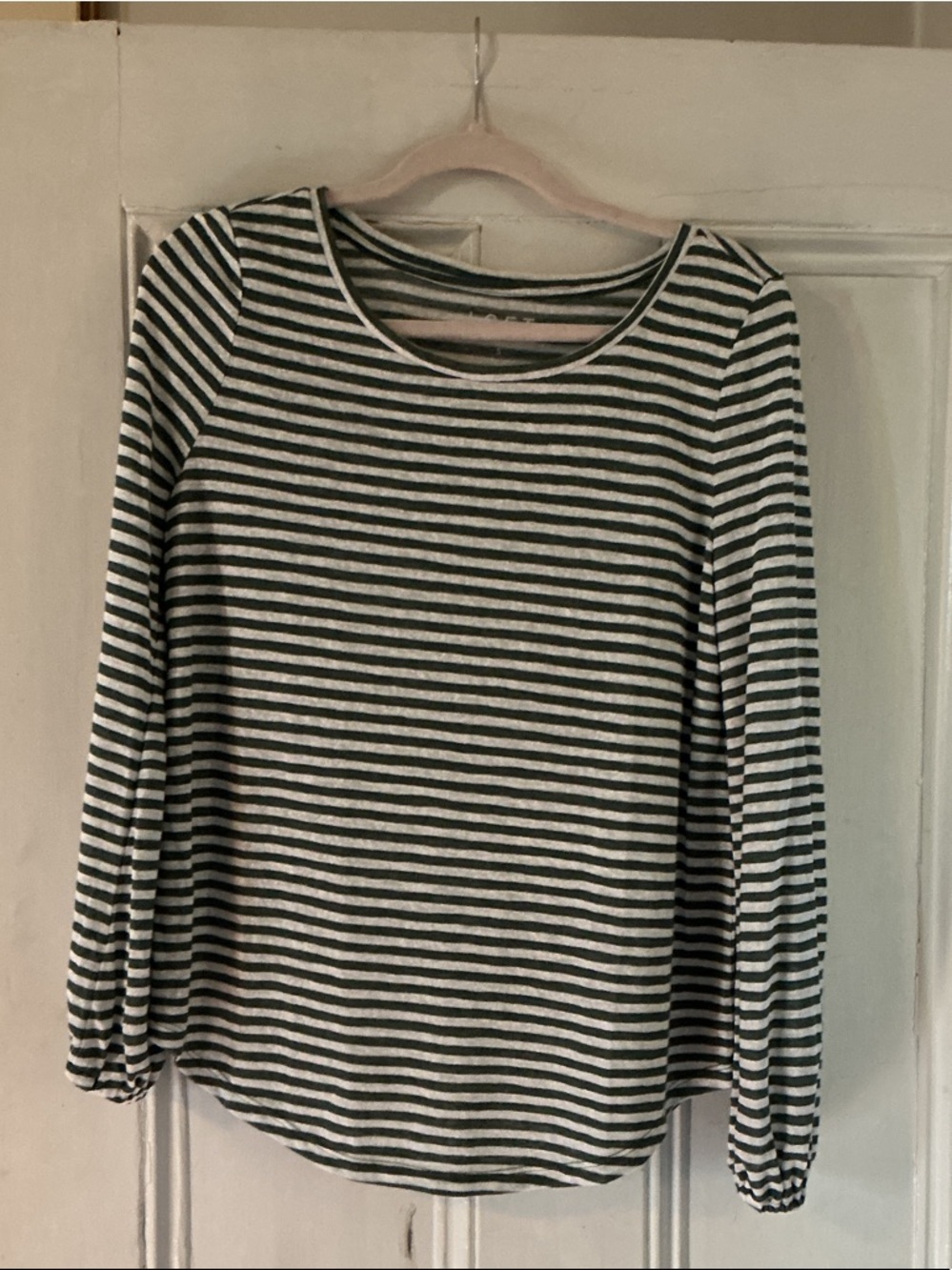 LOFT Black & White Striped Long-Sleeve Crewneck